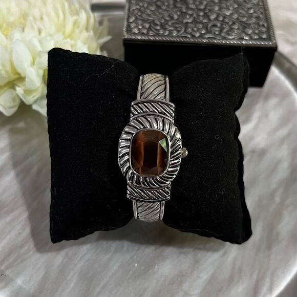 NEW Collezio Quartz Bevel Cabachon Glass Hidden Flip Watch Bangle Bracelet 22 mm - Picture 6 of 13